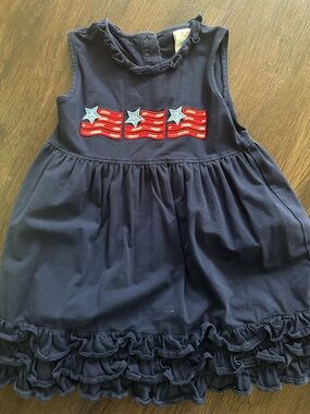 Girls Navy Ruffle Patriotic Star & Stripe Dress